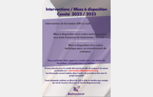 Interventions / Prestations / Formations / Ecoles - Comité Badminton 2022 - 2023